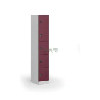 Šatní skříň pětidvéřová, kódový zámek, 185 x 30 x 50 cm, vínová