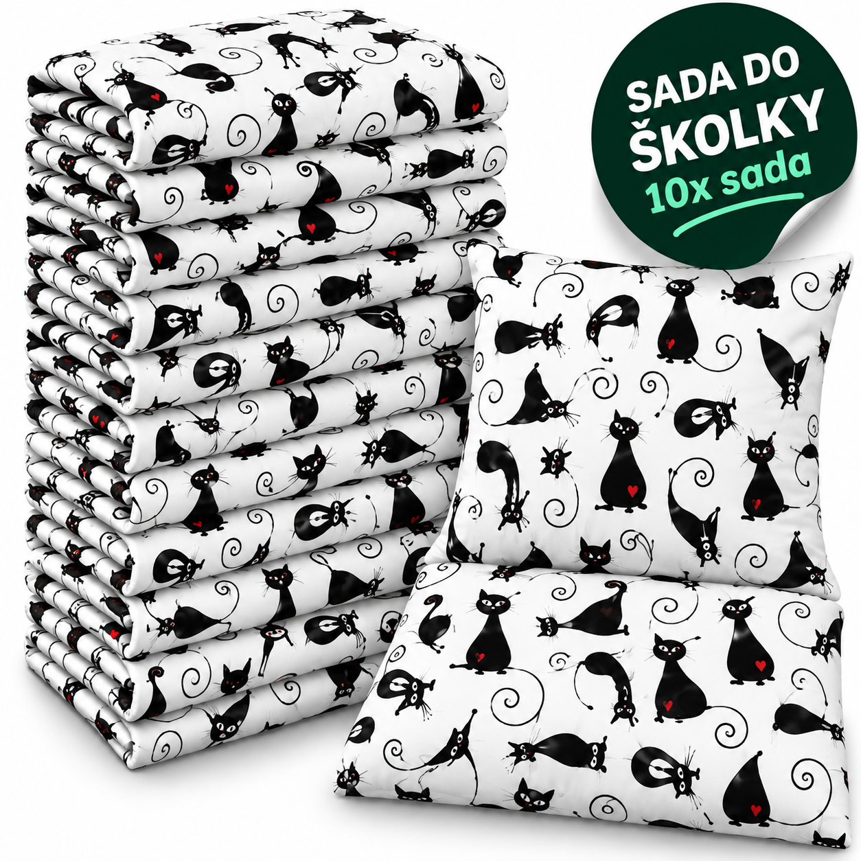 VÝHODNÁ SADA 10× bavlněné dětské povlečení – Černé kočky