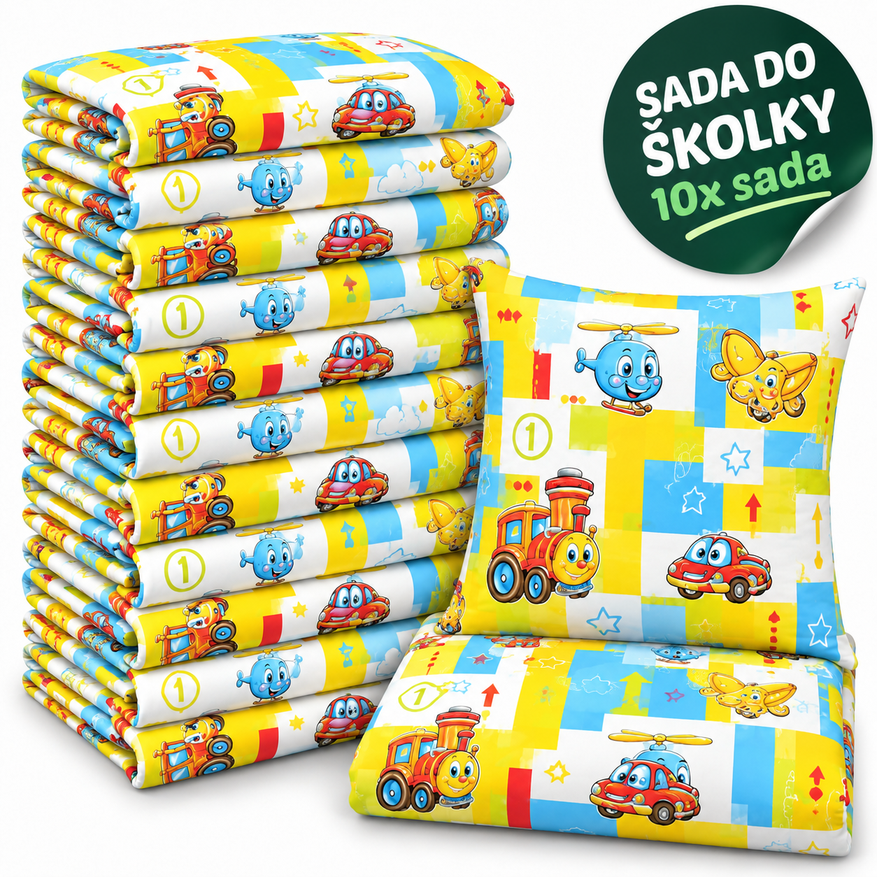 VÝHODNÁ SADA 10× bavlněné dětské povlečení – Barevná doprava, žlutá