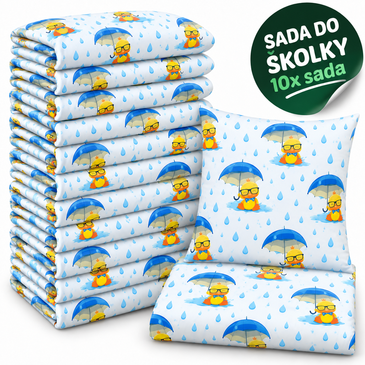 VÝHODNÁ SADA 10× bavlněné dětské povlečení – Kačenky v dešti