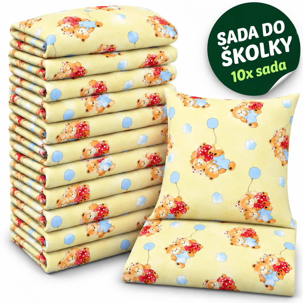 VÝHODNÁ SADA 10× bavlněné dětské povlečení – Medvídci s balónky, žlutá