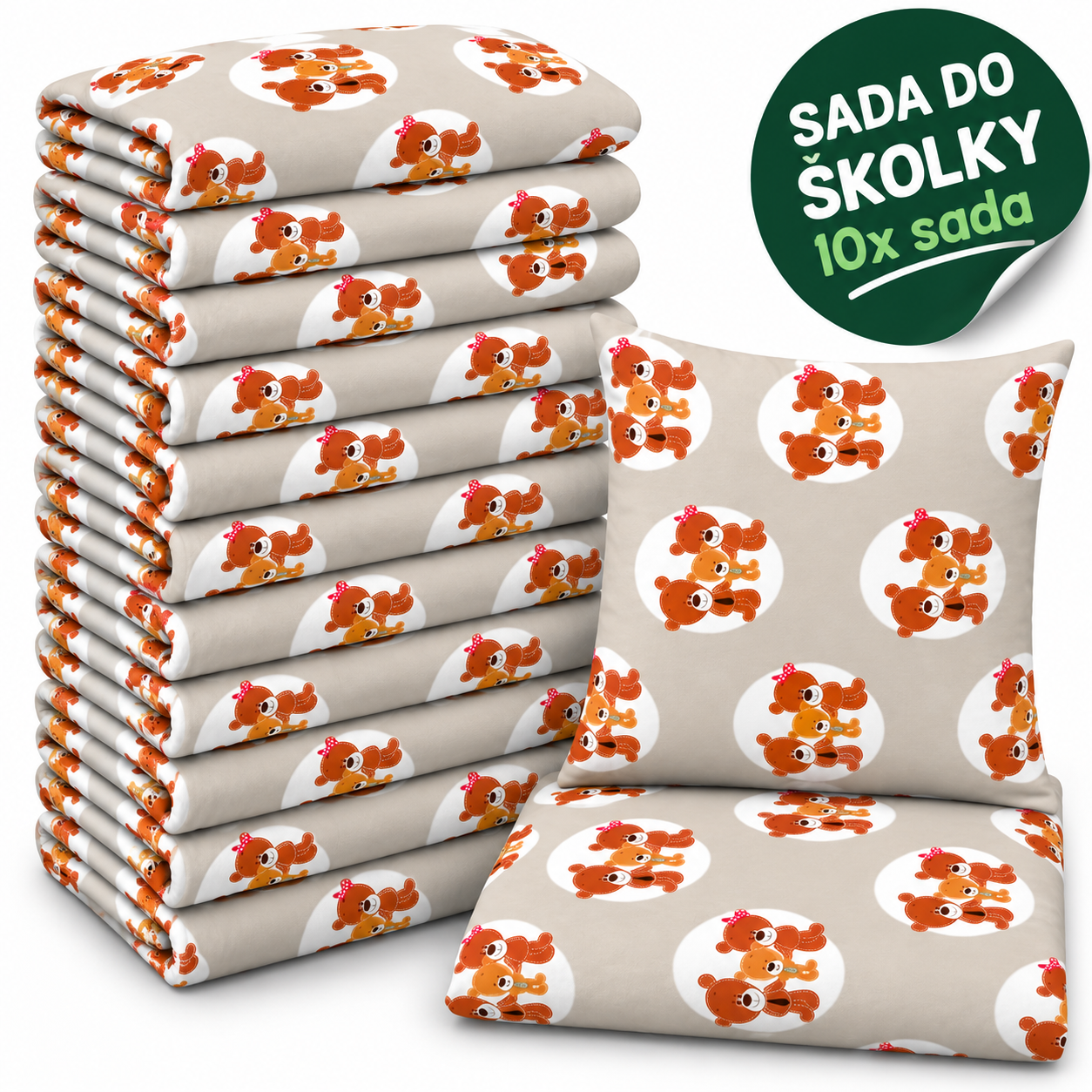 VÝHODNÁ SADA 10× bavlněné dětské povlečení – Medvědí rodinka, hnědá