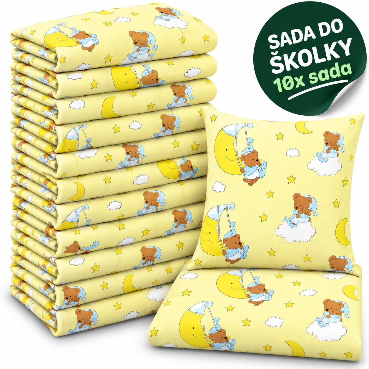 VÝHODNÁ SADA 10× bavlněné dětské povlečení – Medvídek v oblacích, žlutá