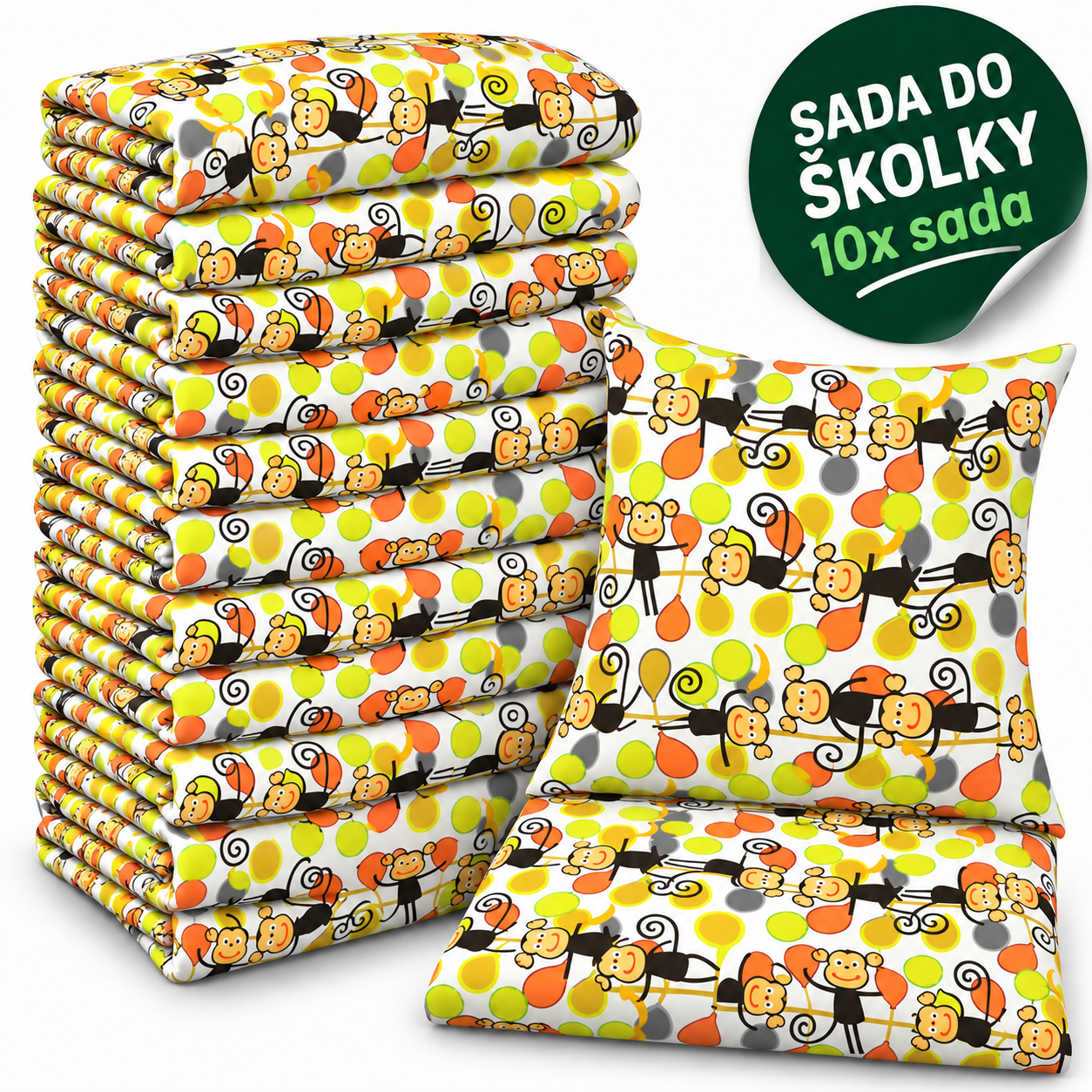 VÝHODNÁ SADA 10× bavlněné dětské povlečení – Veselé opičky