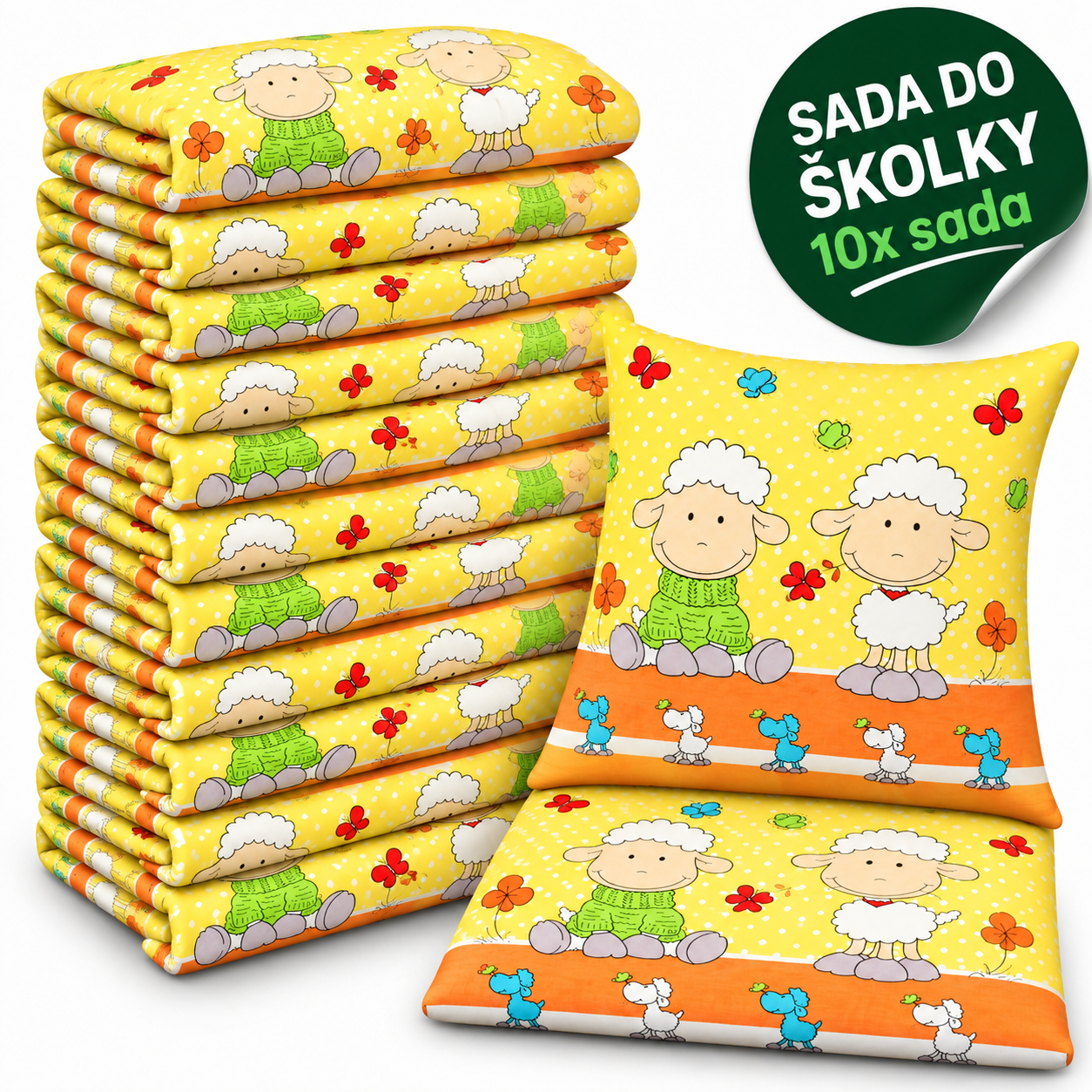 VÝHODNÁ SADA 10× bavlněné dětské povlečení – Ovečky, oranžová