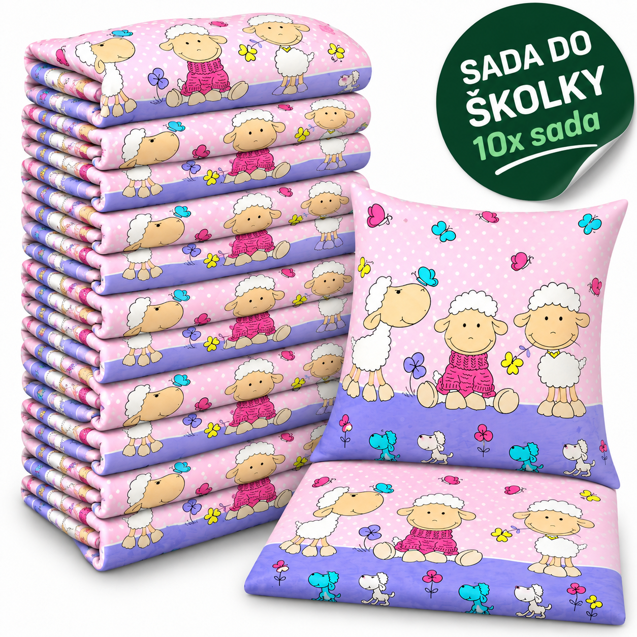 VÝHODNÁ SADA 10× bavlněné dětské povlečení – Ovečky, růžová