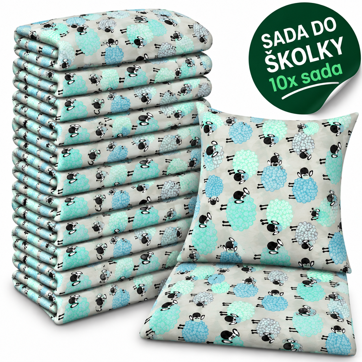 VÝHODNÁ SADA 10× bavlněné dětské povlečení – Ovečky, modrá