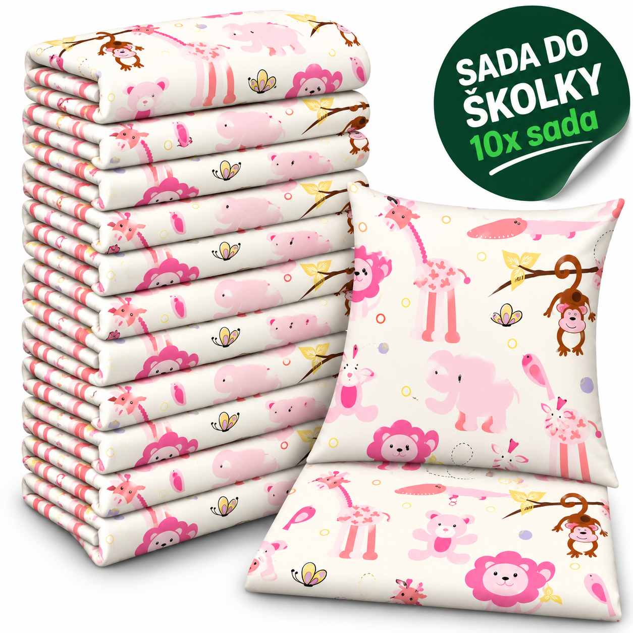 VÝHODNÁ SADA 10× bavlněné dětské povlečení – ZOO, růžová