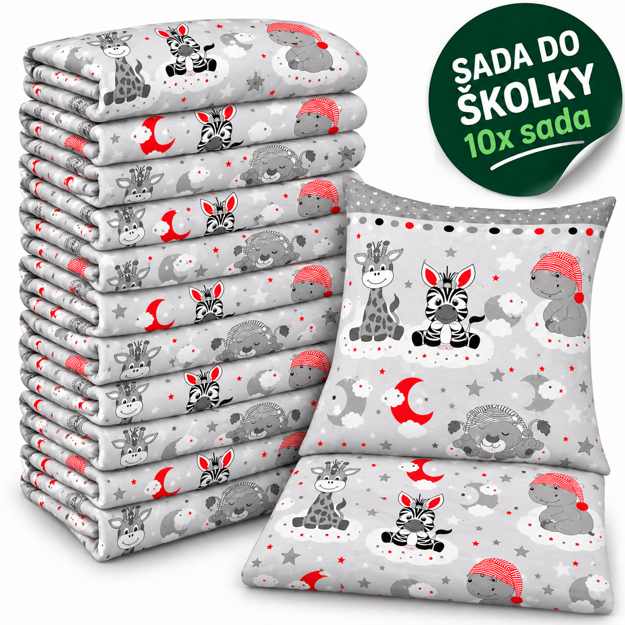 VÝHODNÁ SADA 10× bavlněné dětské povlečení – ZOO, šedá