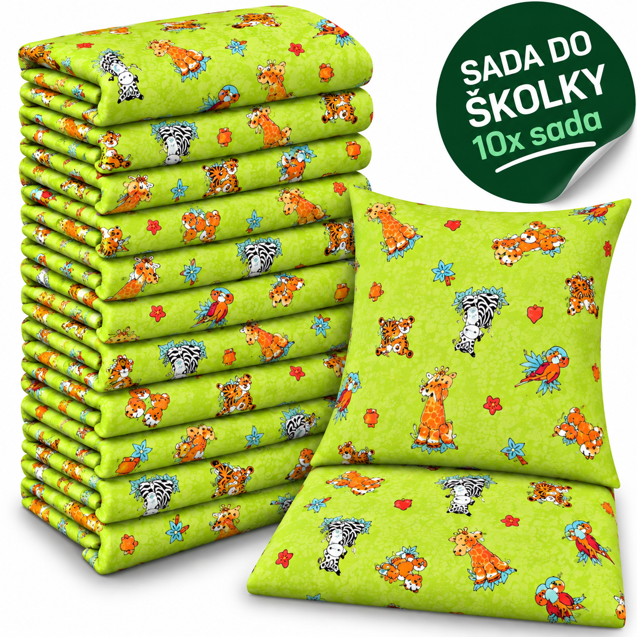 VÝHODNÁ SADA 10× bavlněné dětské povlečení – ZOO, zelená