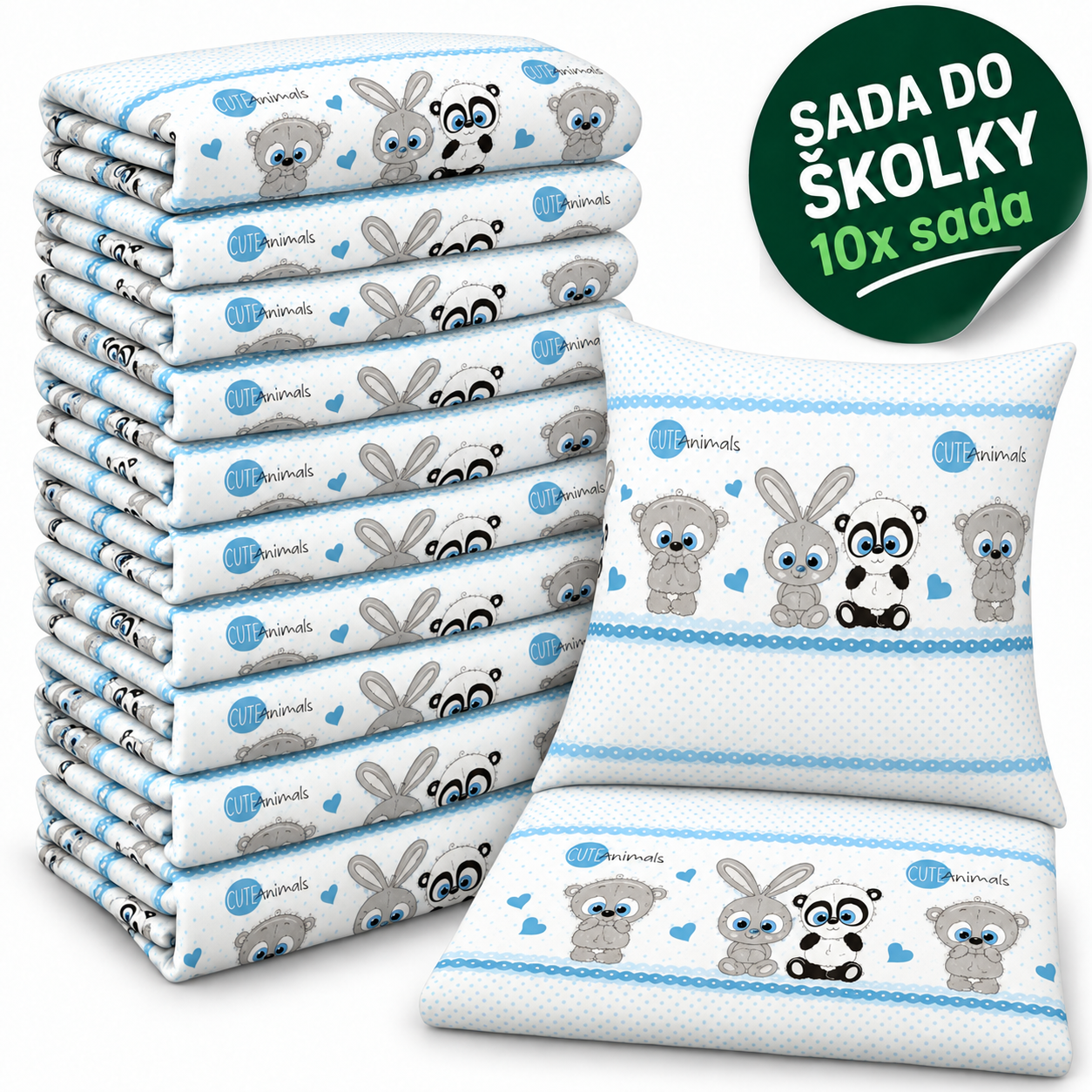 VÝHODNÁ SADA 10× krepové dětské povlečení – Zvířecí kamarádi, modrá