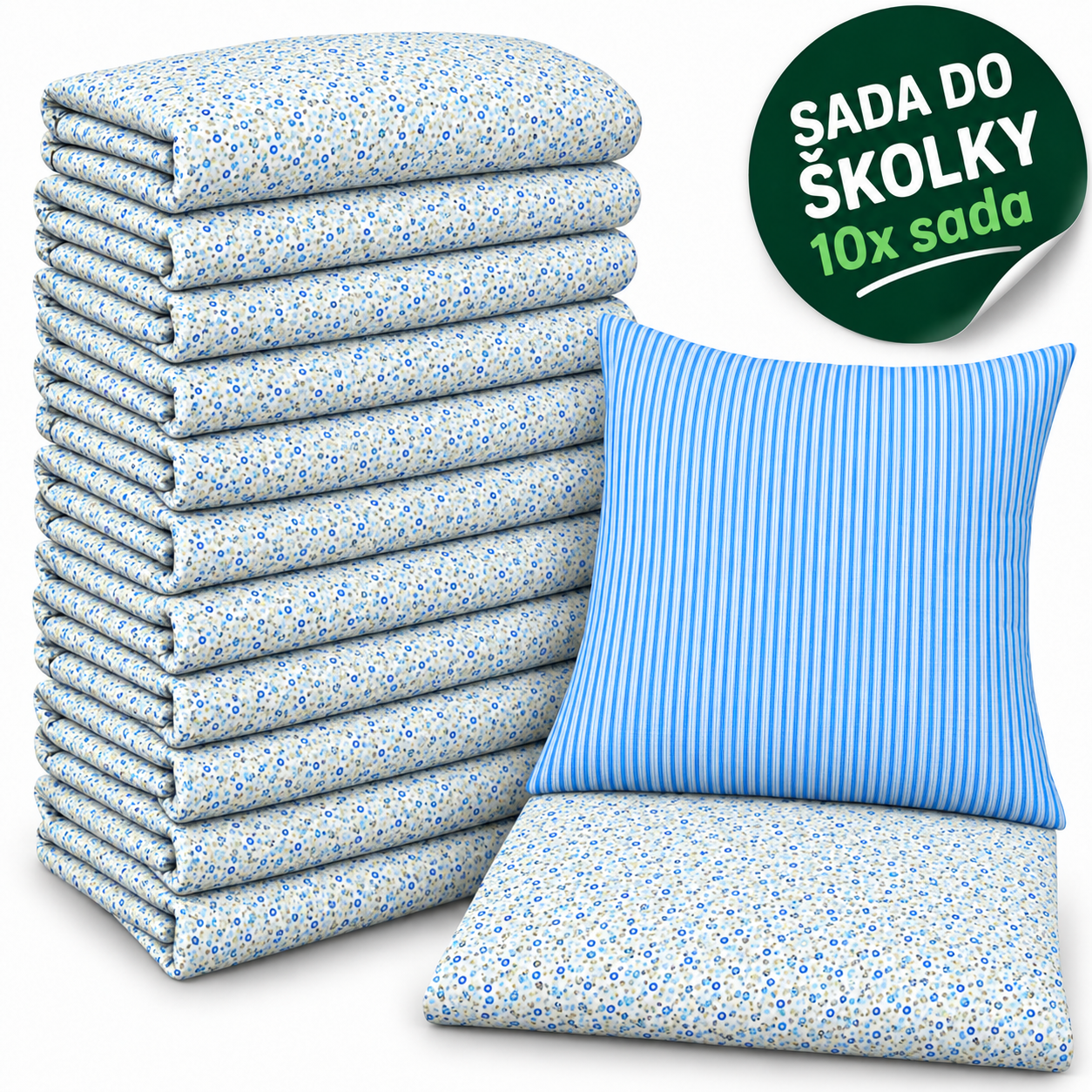 VÝHODNÁ SADA 10× krepové dětské povlečení – Kytička modrá