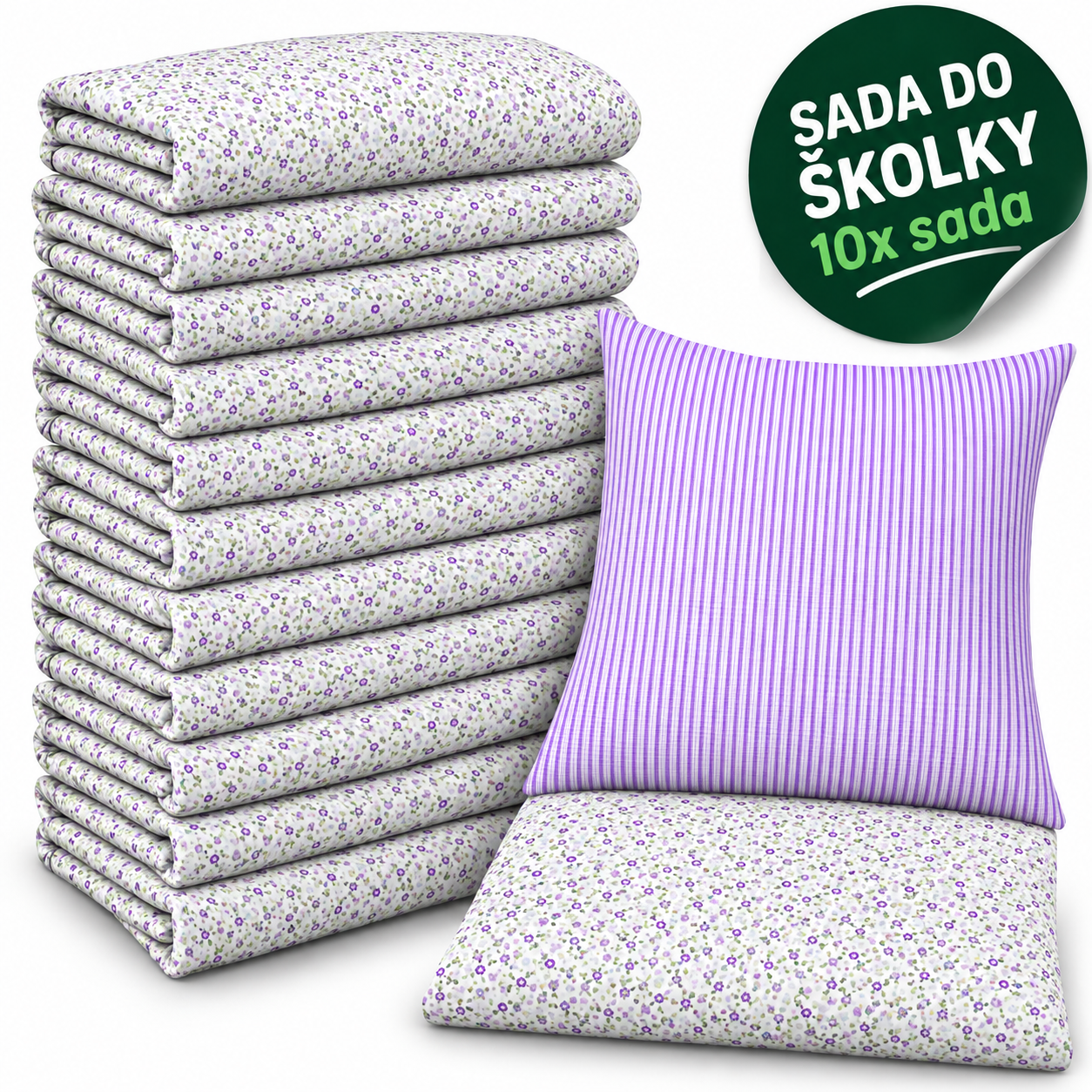 VÝHODNÁ SADA 10× krepové dětské povlečení – Kytička fialová