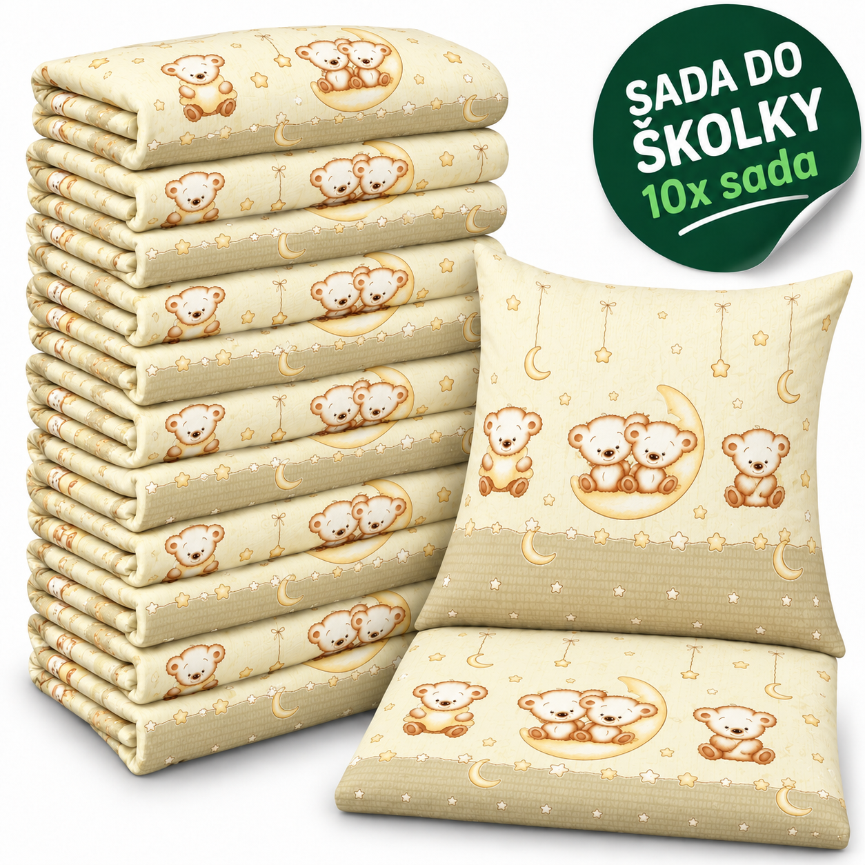 VÝHODNÁ SADA 10× krepové dětské povlečení – Medvědí rodinka, béžová