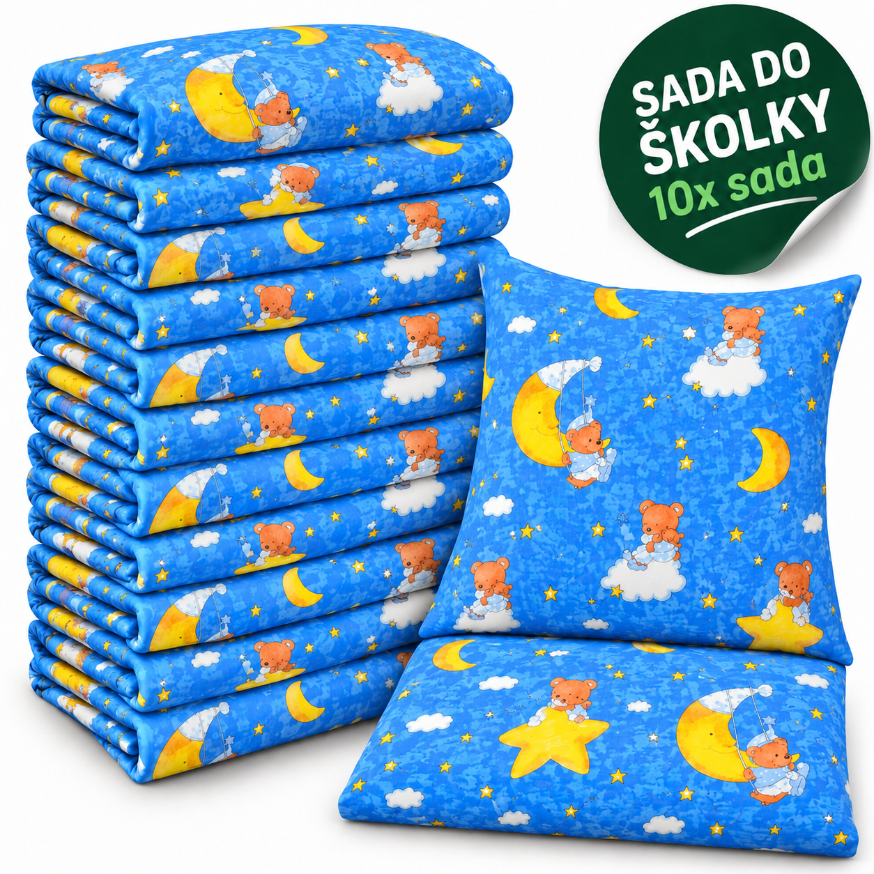 VÝHODNÁ SADA 10× krepové dětské povlečení – Vesmírný medvídek, tmavě modrá