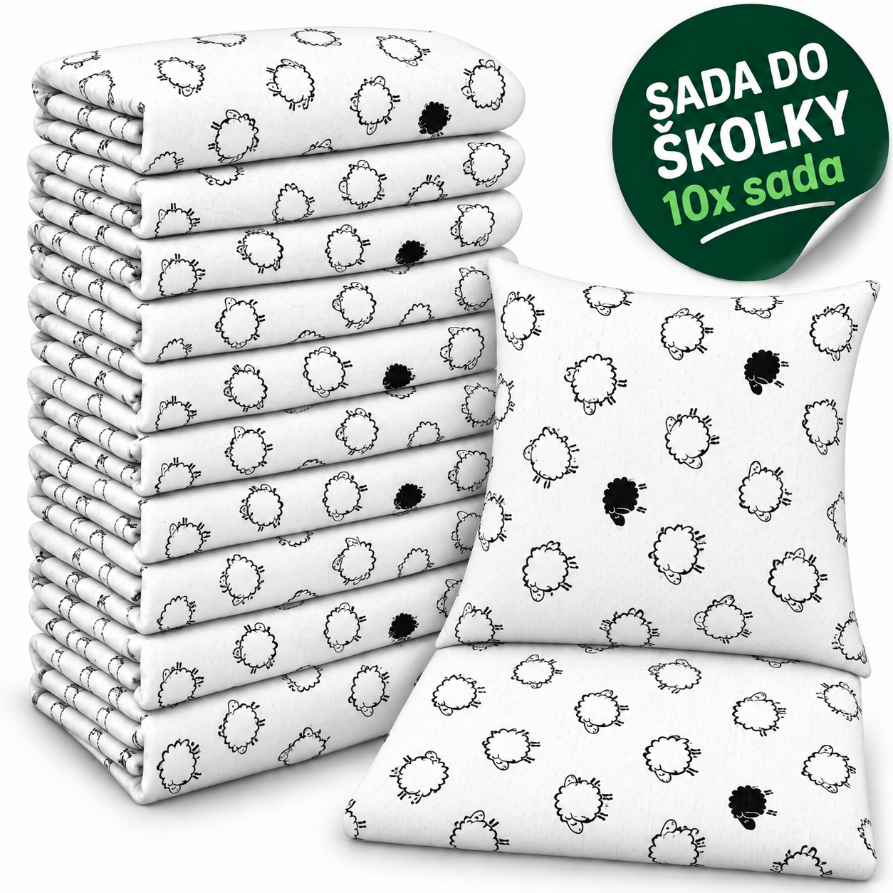 VÝHODNÁ SADA 10× krepové dětské povlečení – Ovečky, bílá