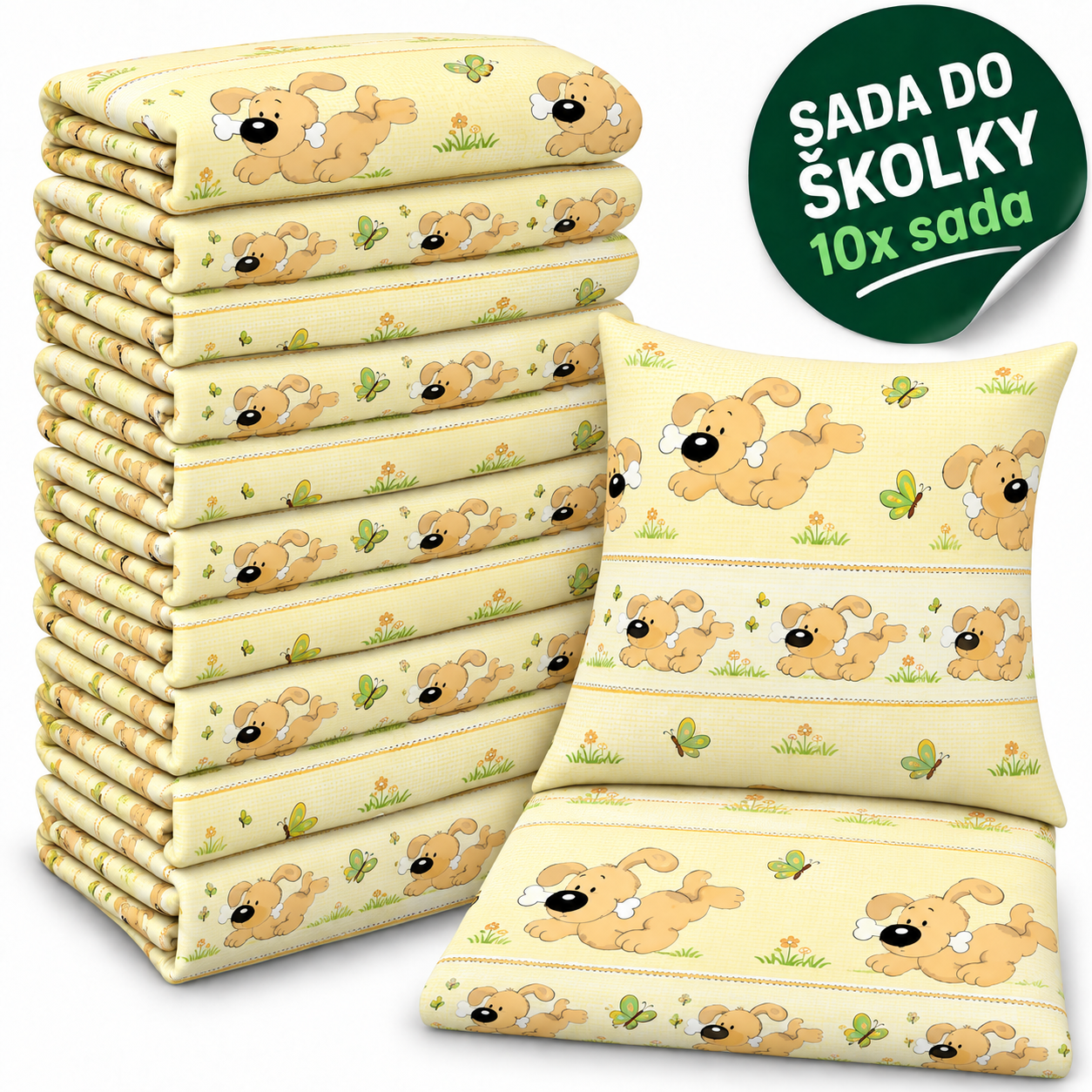 VÝHODNÁ SADA 10× krepové dětské povlečení – Pejsek s kostí