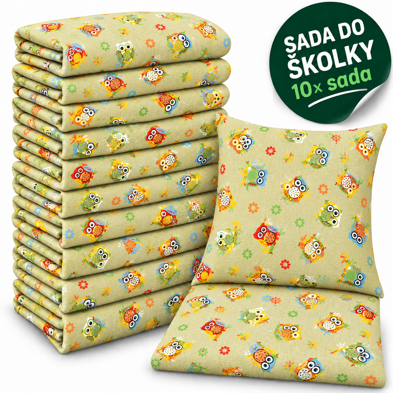 VÝHODNÁ SADA 10× krepové dětské povlečení – Barevné sovičky