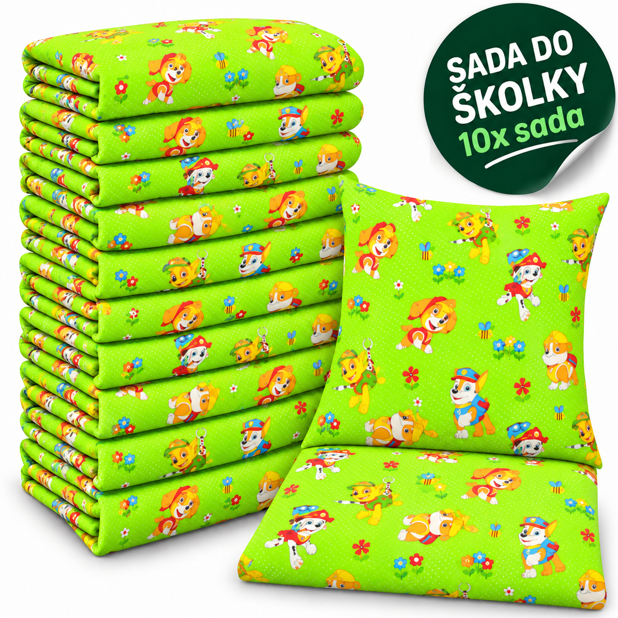 VÝHODNÁ SADA 10× krepové dětské povlečení – Tlapková patrola, zelená