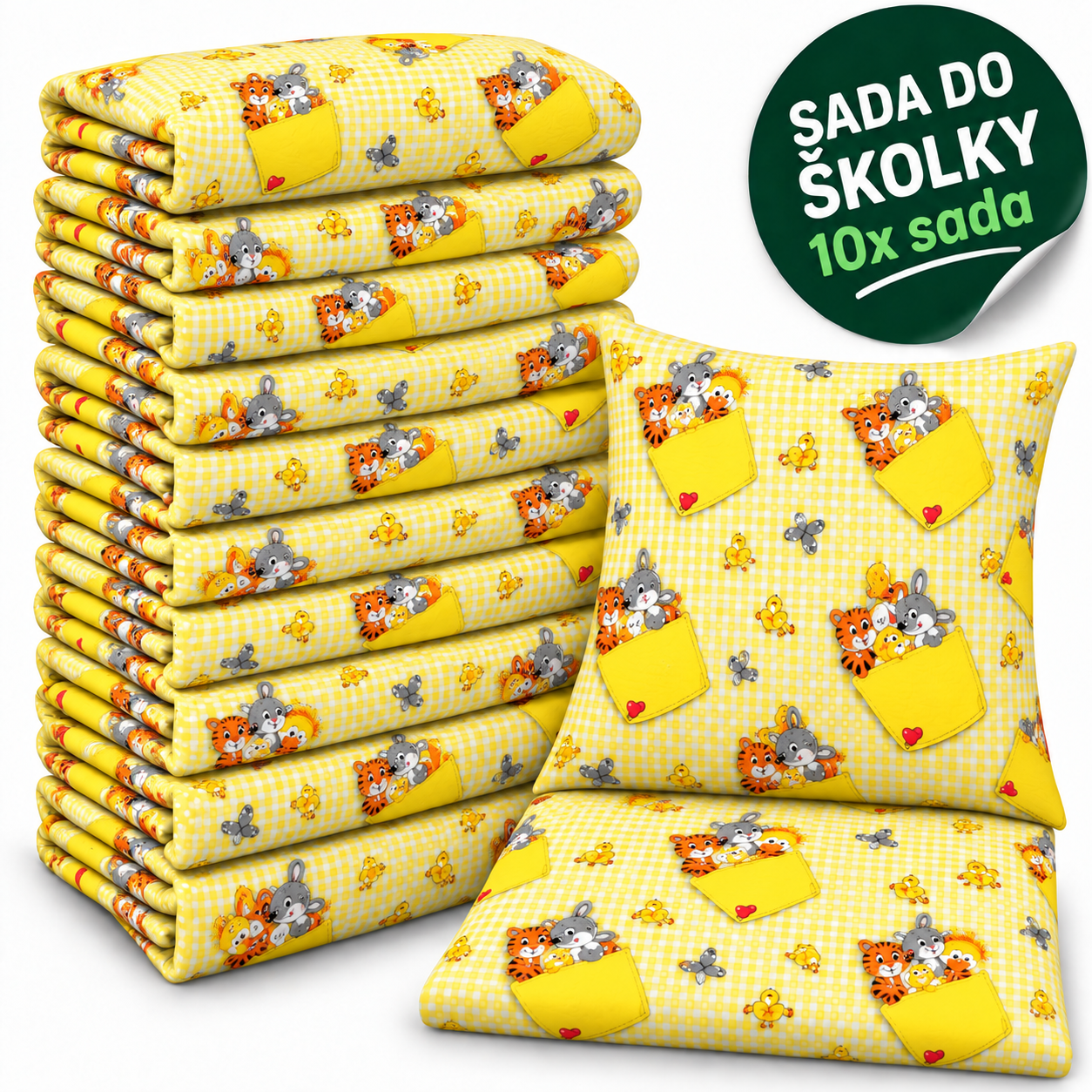 VÝHODNÁ SADA 10× krepové dětské povlečení – Zvířátka v kapsách