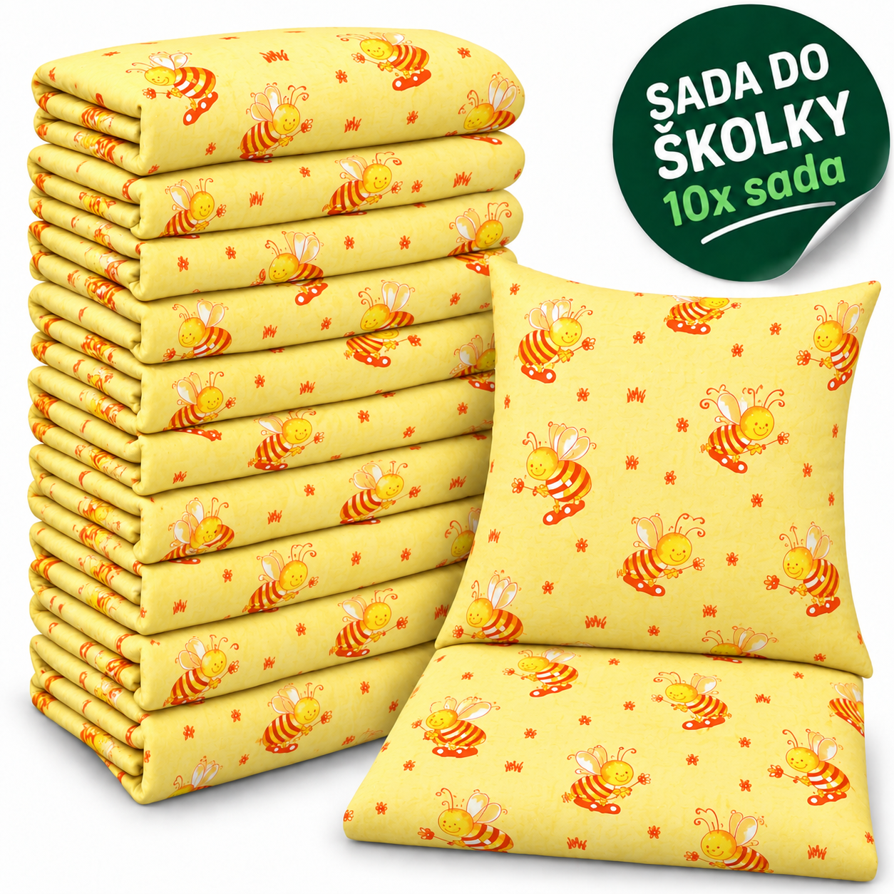 VÝHODNÁ SADA 10× krepové dětské povlečení – Včelky, žlutá