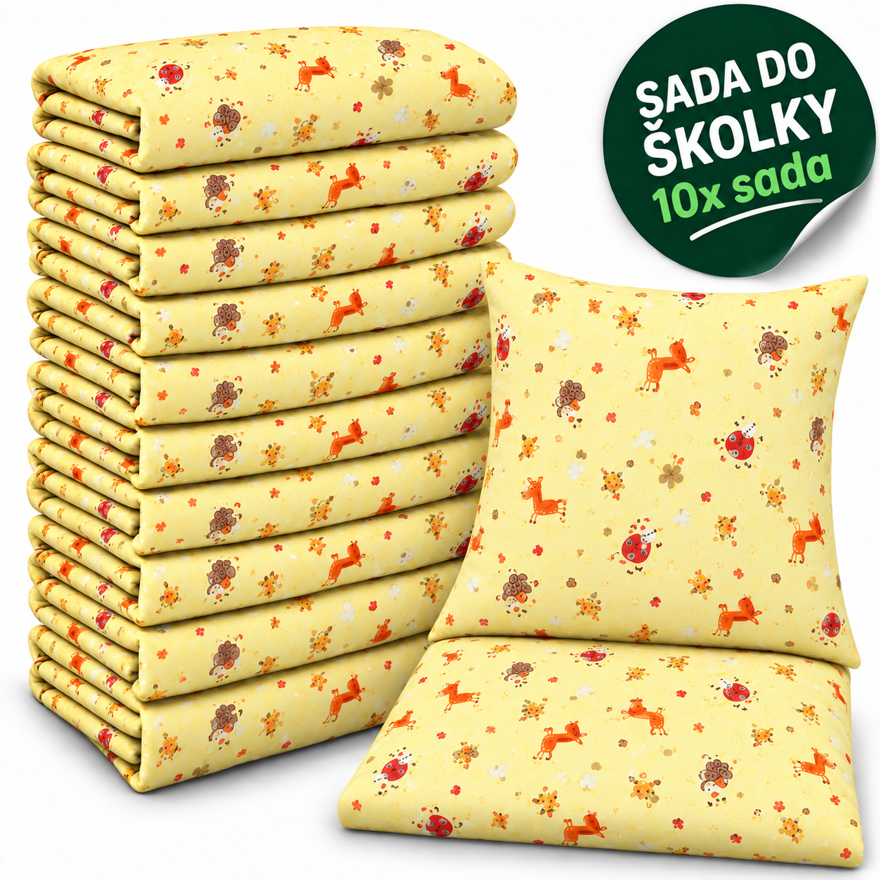 VÝHODNÁ SADA 10× krepové dětské povlečení – Žirafky, žlutá