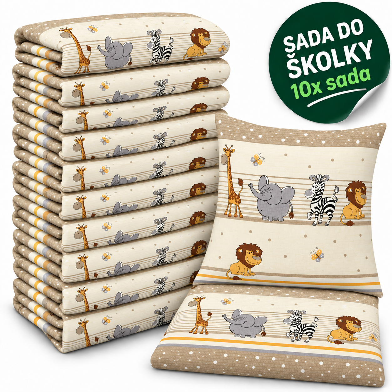 VÝHODNÁ SADA 10× krepové dětské povlečení – ZOO, béžová