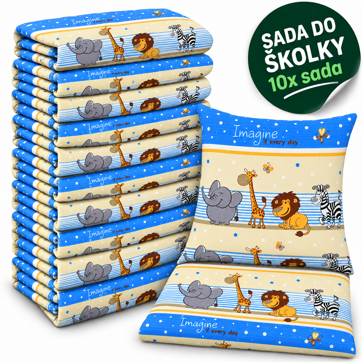 VÝHODNÁ SADA 10× krepové dětské povlečení – ZOO, modrá