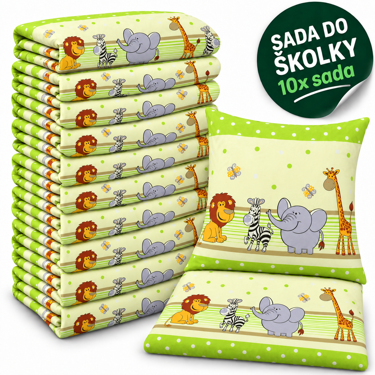 VÝHODNÁ SADA 10× krepové dětské povlečení – ZOO, zelená