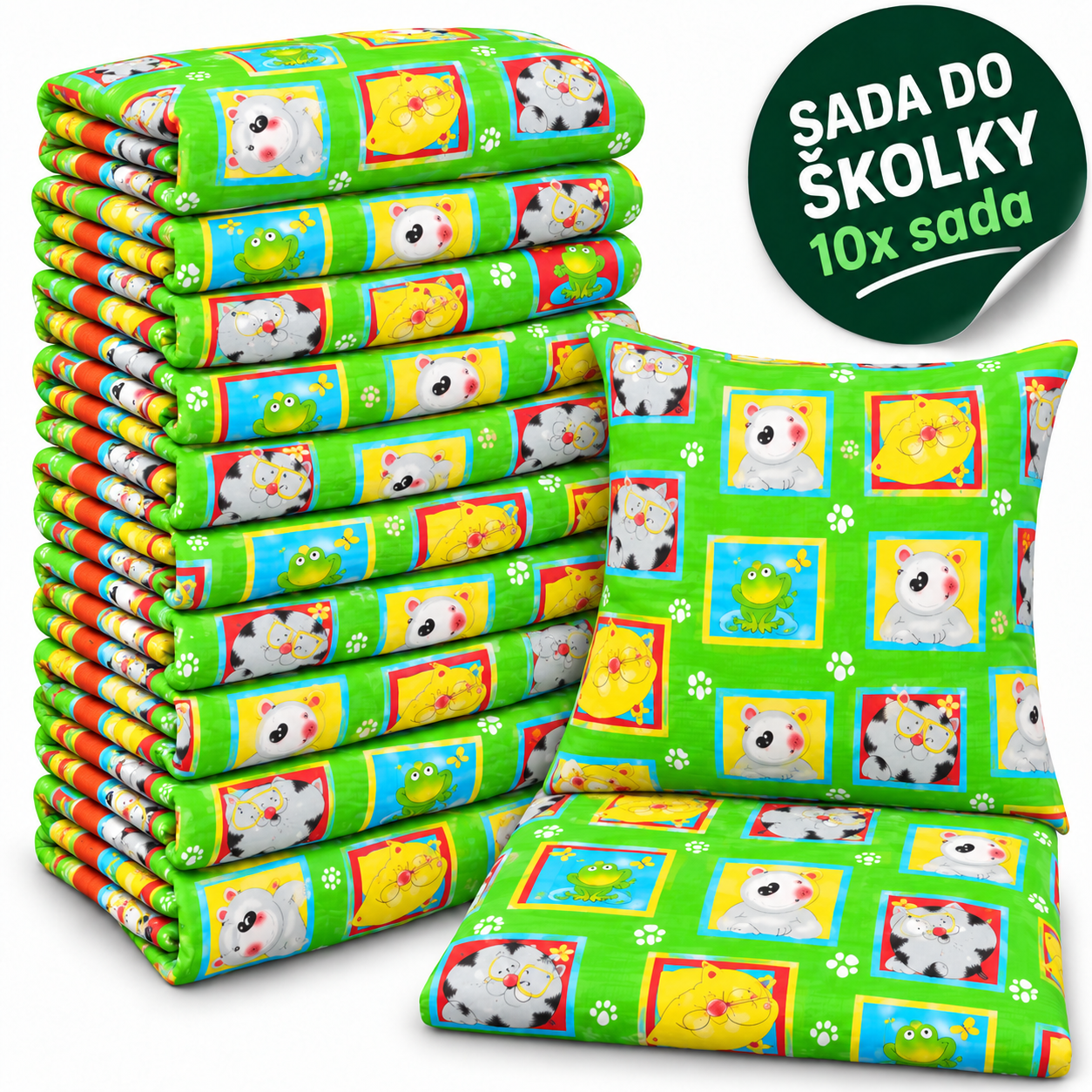 VÝHODNÁ SADA 10× krepové dětské povlečení – Zvířátka v okénkách