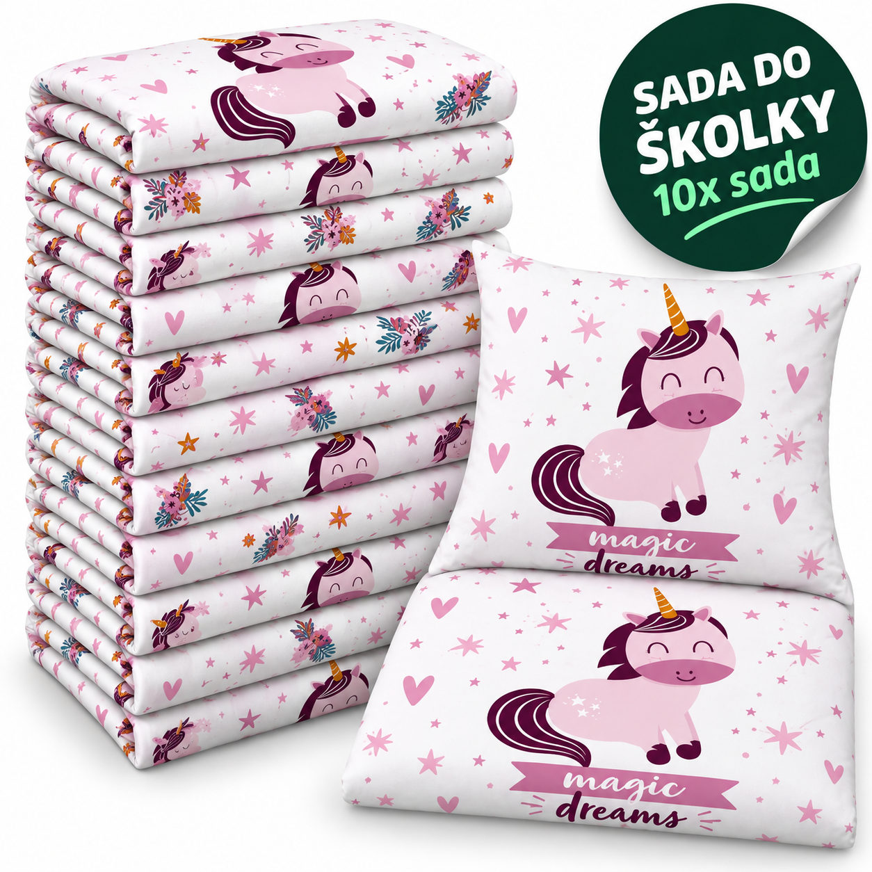VÝHODNÁ SADA 10× bavlněné dětské povlečení – Jednorožec Magic Dreams