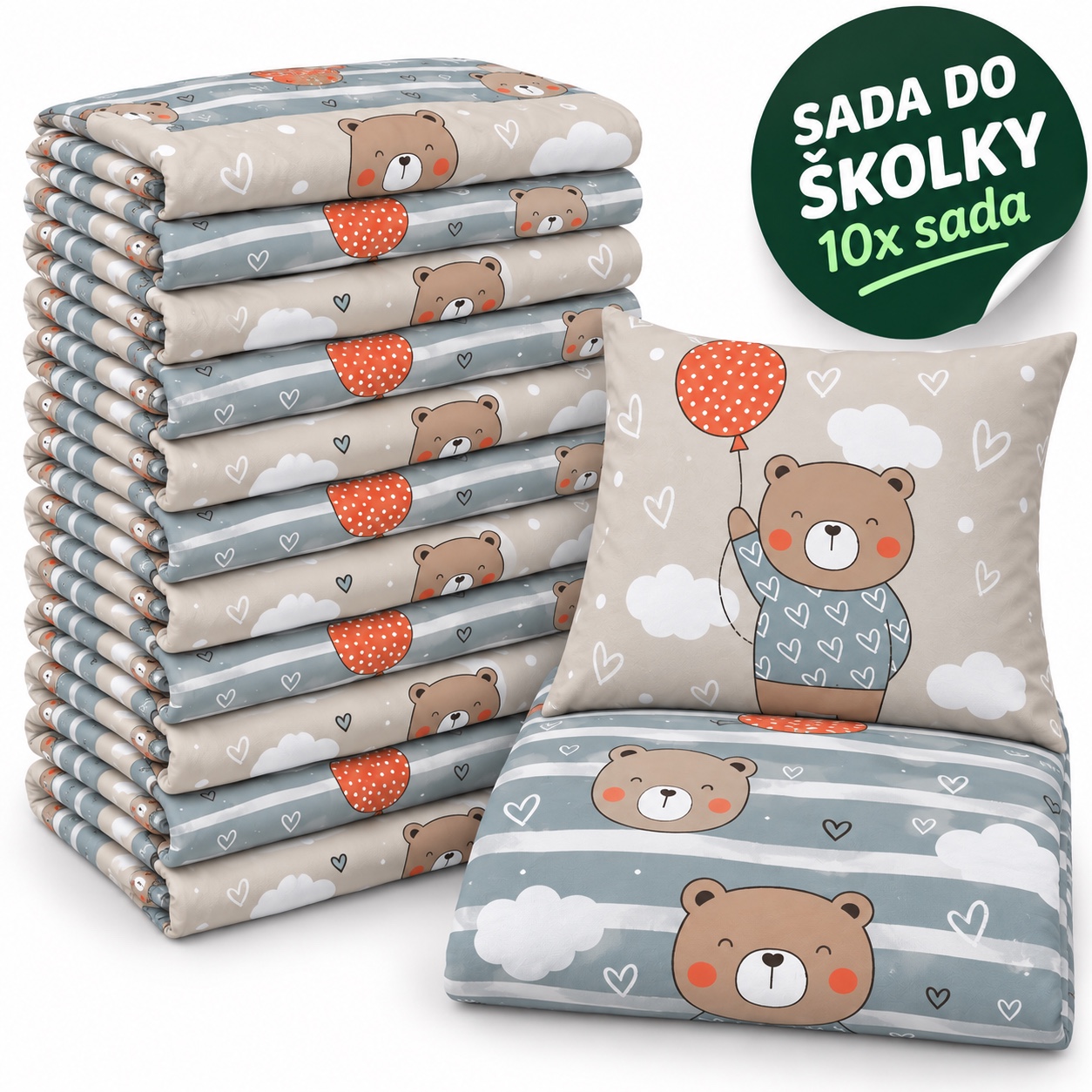 VÝHODNÁ SADA 10× bavlněné dětské povlečení – Medvídek Happy Bear