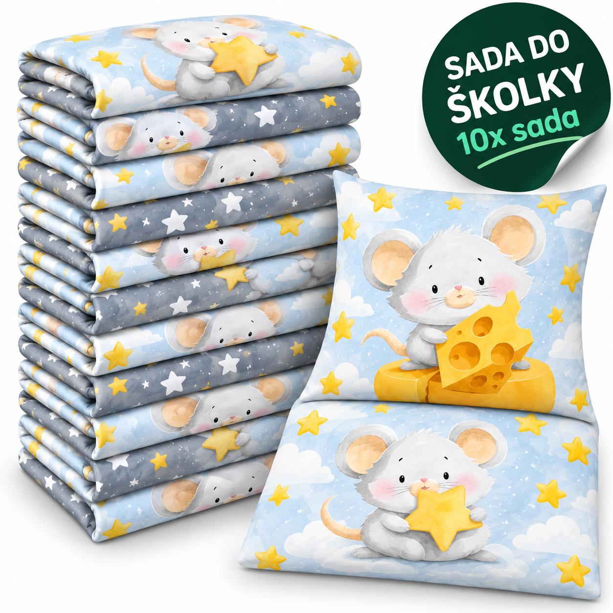 VÝHODNÁ SADA 10× bavlněné dětské povlečení – Myška se sýrem