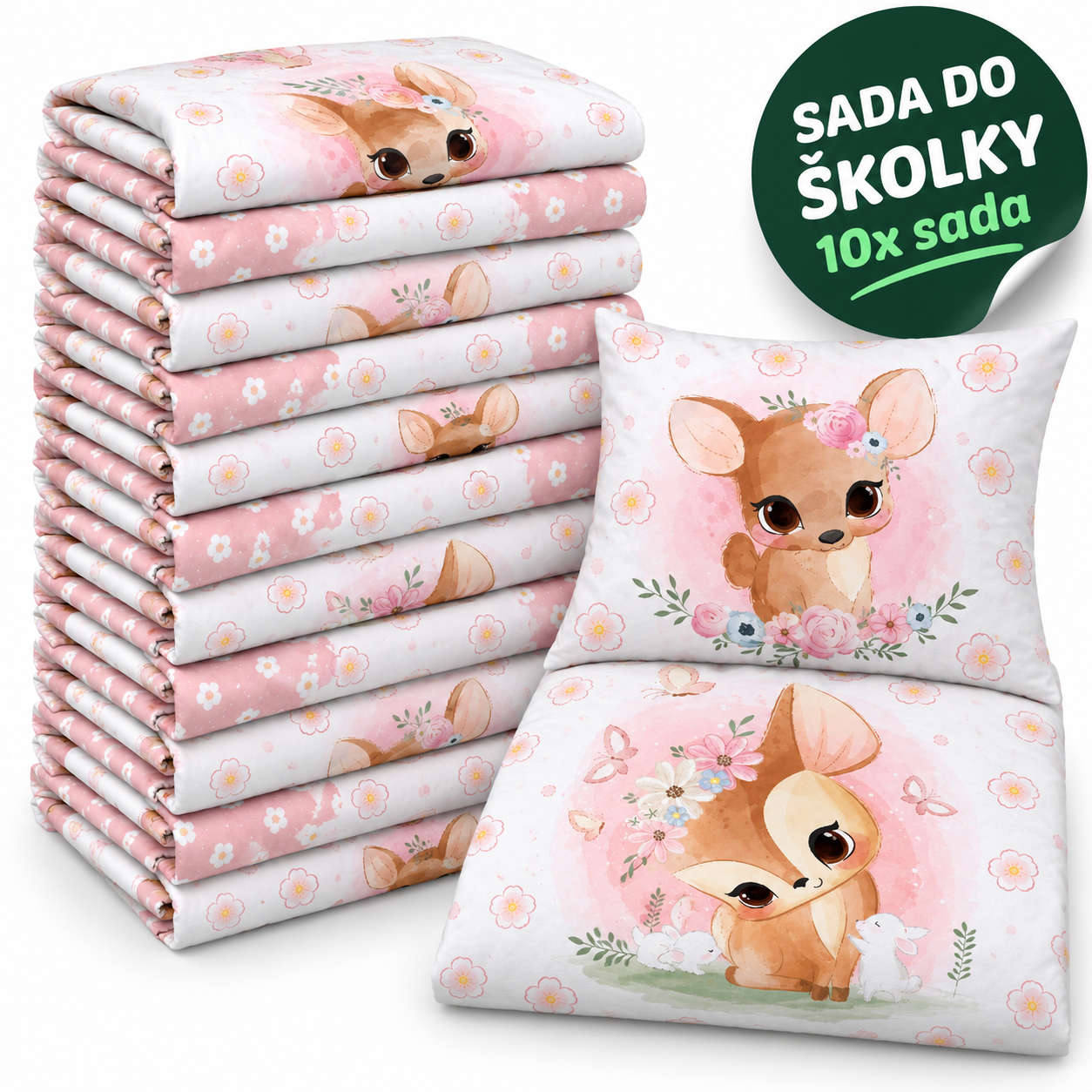 VÝHODNÁ SADA 10× bavlněné dětské povlečení – Srnka, růžová
