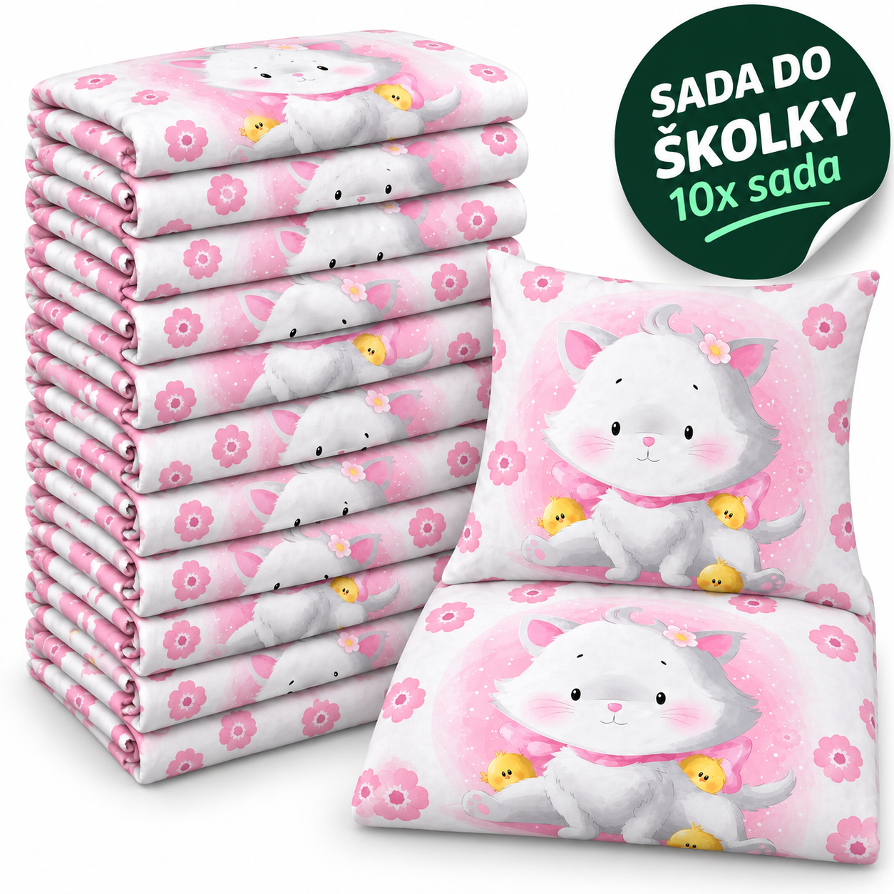 VÝHODNÁ SADA 10× bavlněné dětské povlečení – Koťátko, růžová