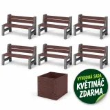 VÝHODNÁ SADA 6 ZA LEPŠÍ CENU - 6x Venkovní lavička ZAŇA, recyklát + květináč ZDARMA