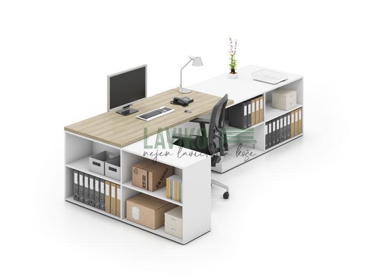 Psací stůl s velkým úložným prostorem, 320 x 160 cm, deska přírodní dub