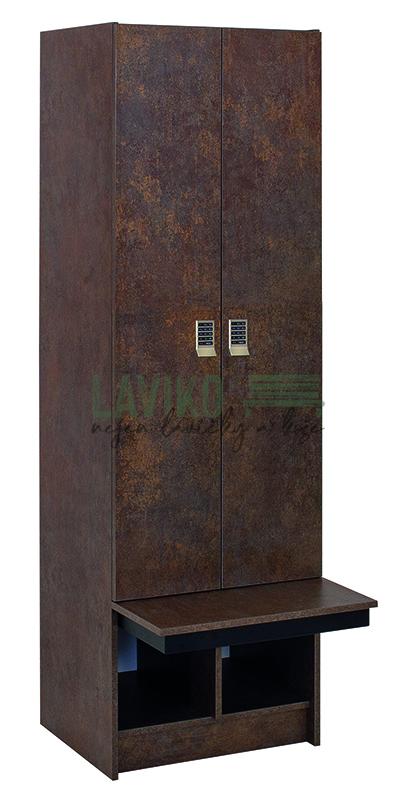 Šatní skříňka, 2-dvéřová s lavičkou, 197 x 60 x 78 cm