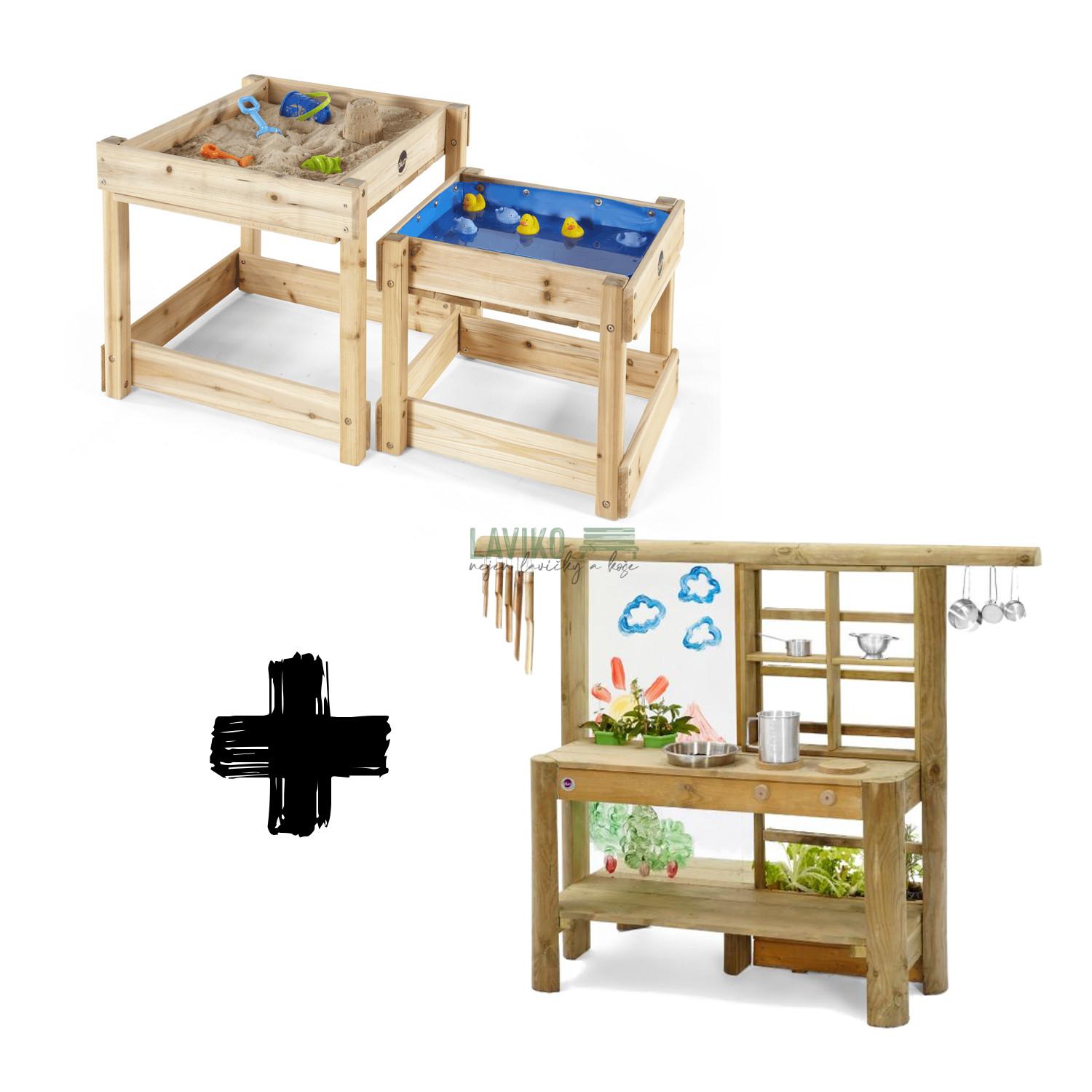 VÝHODNÁ SADA - Pískový / vodní stůl HOBIT Water Sand Box + Kuchyňka HOBIT Nature