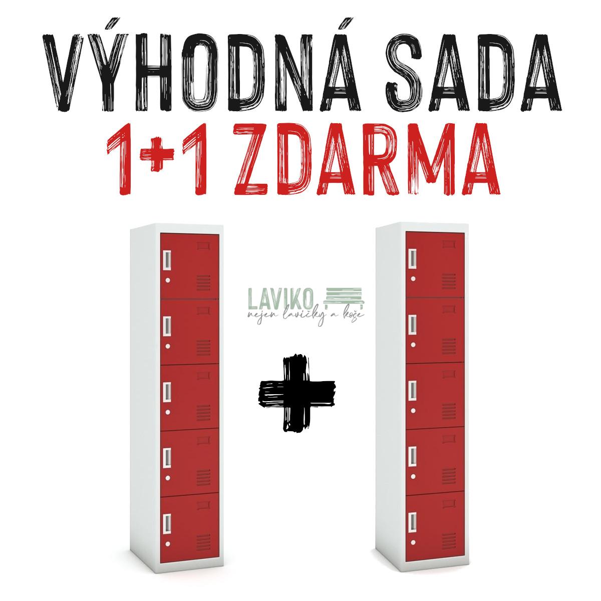 VÝHODNÁ SADA 1+1 ZDARMA - Šatní skříň pětidveřová, 180 x 38 x 45 cm, červená