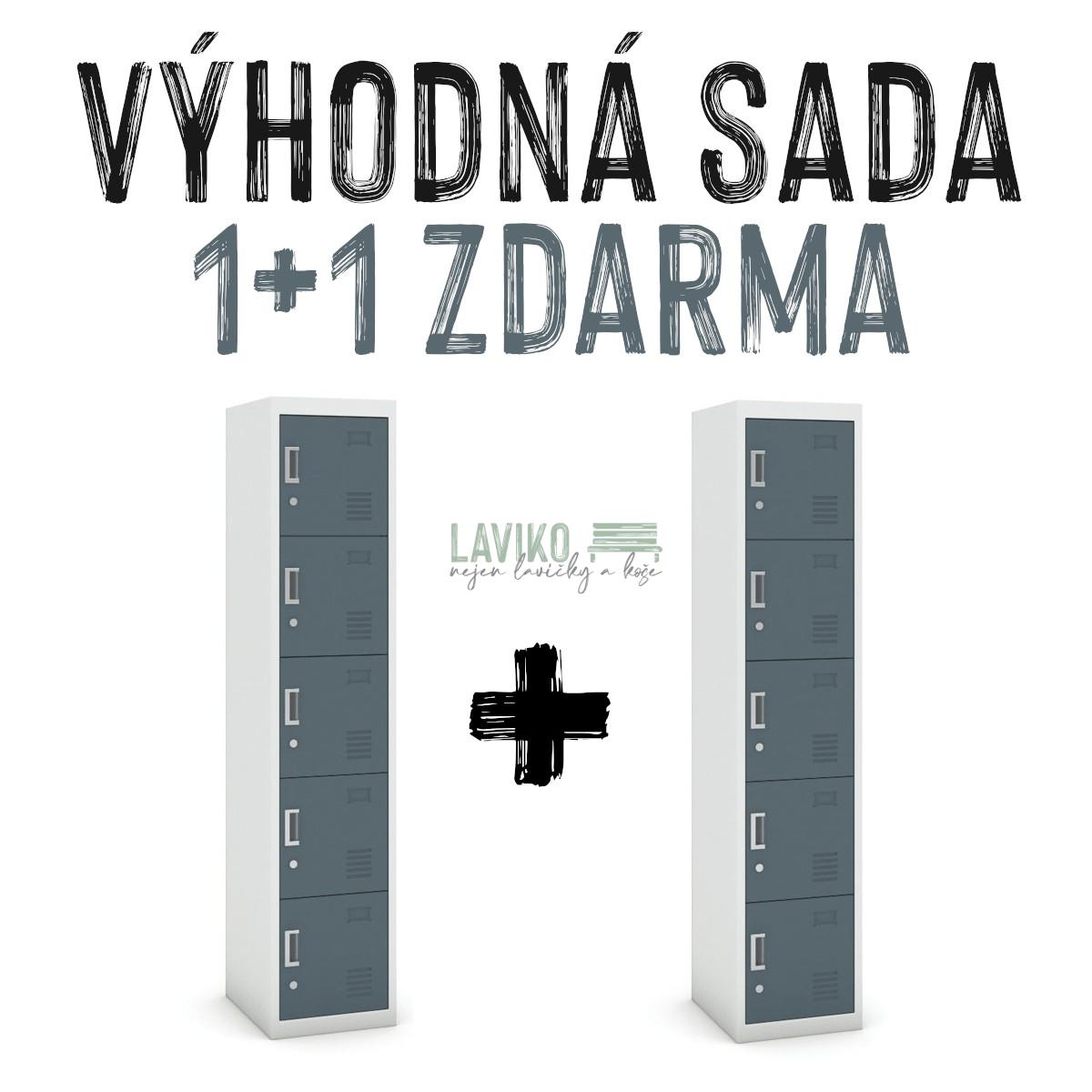 VÝHODNÁ SADA 1+1 ZDARMA - Šatní skříň pětidveřová, 180 x 38 x 45 cm, tm. šedá