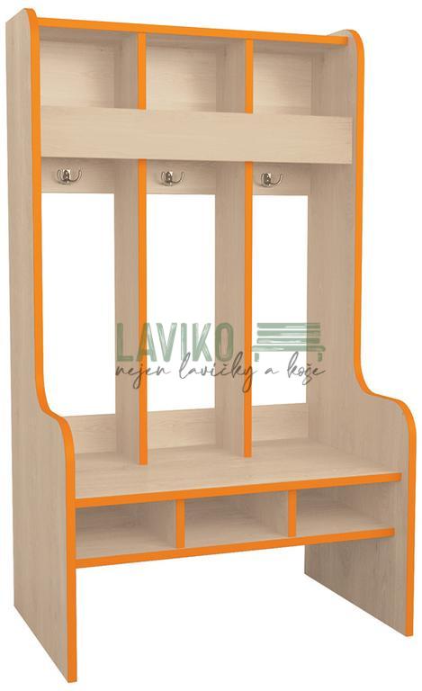 Šatní stěna FORMENTINA, pro tři děti, javor, oranžová