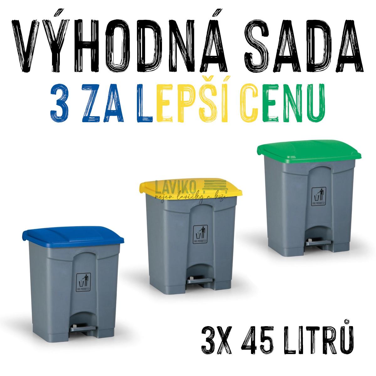 VÝHODNÁ SADA - 3x Nášlapný koš na tříděný odpad VERONA, 45 litrů