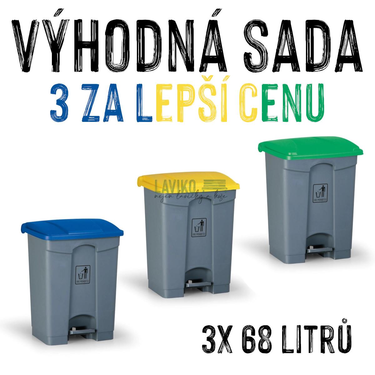 VÝHODNÁ SADA - 3x Nášlapný koš na tříděný odpad VERONA, 68 litrů