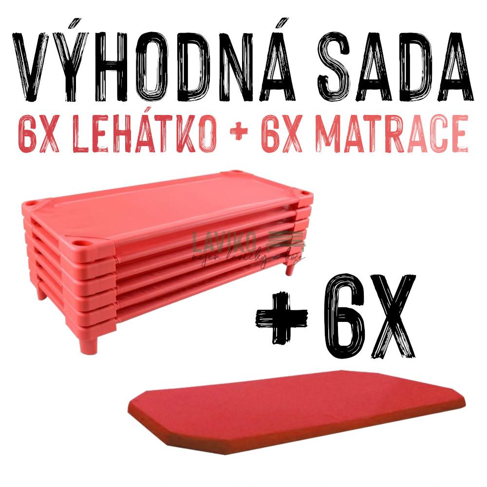 VÝHODNÁ SADA - 6x Dětské lehátko s matrací LEONTÝNKA, červené