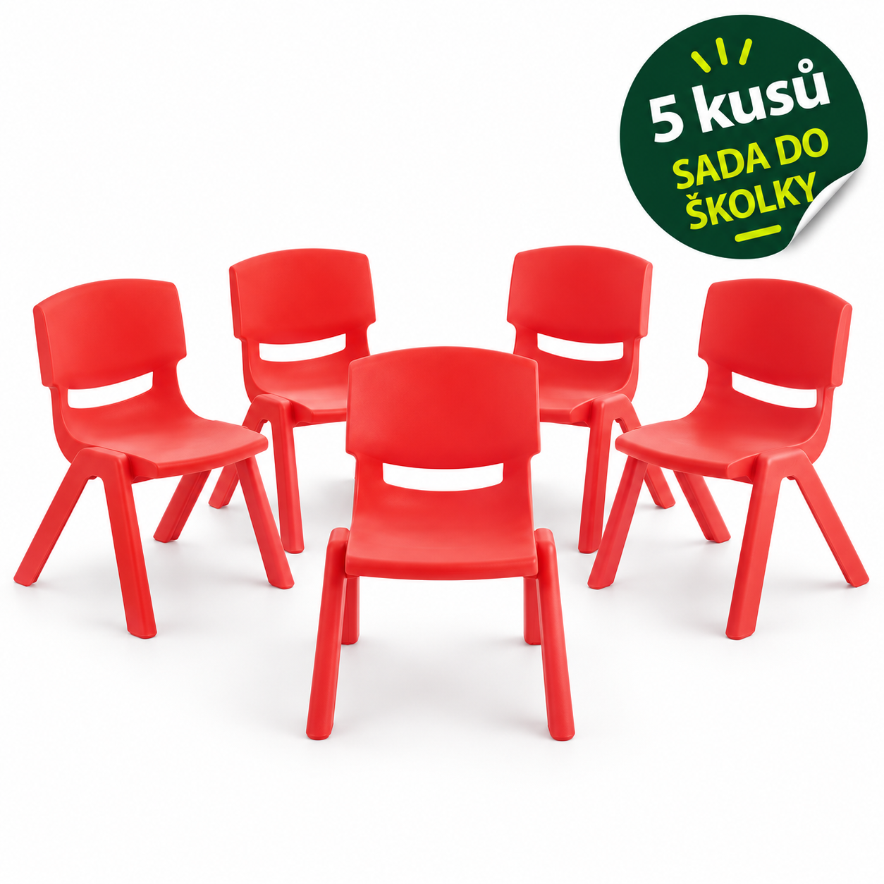 Sada 5× dětská plastová židle LANA, červená