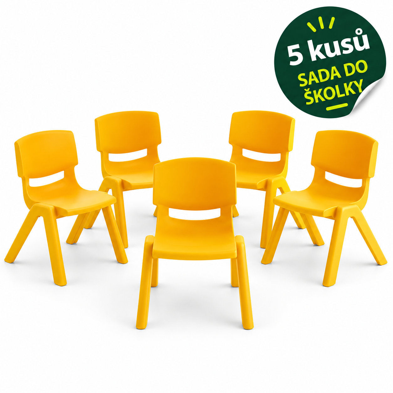 Sada 5× dětská plastová židle LANA, žlutá