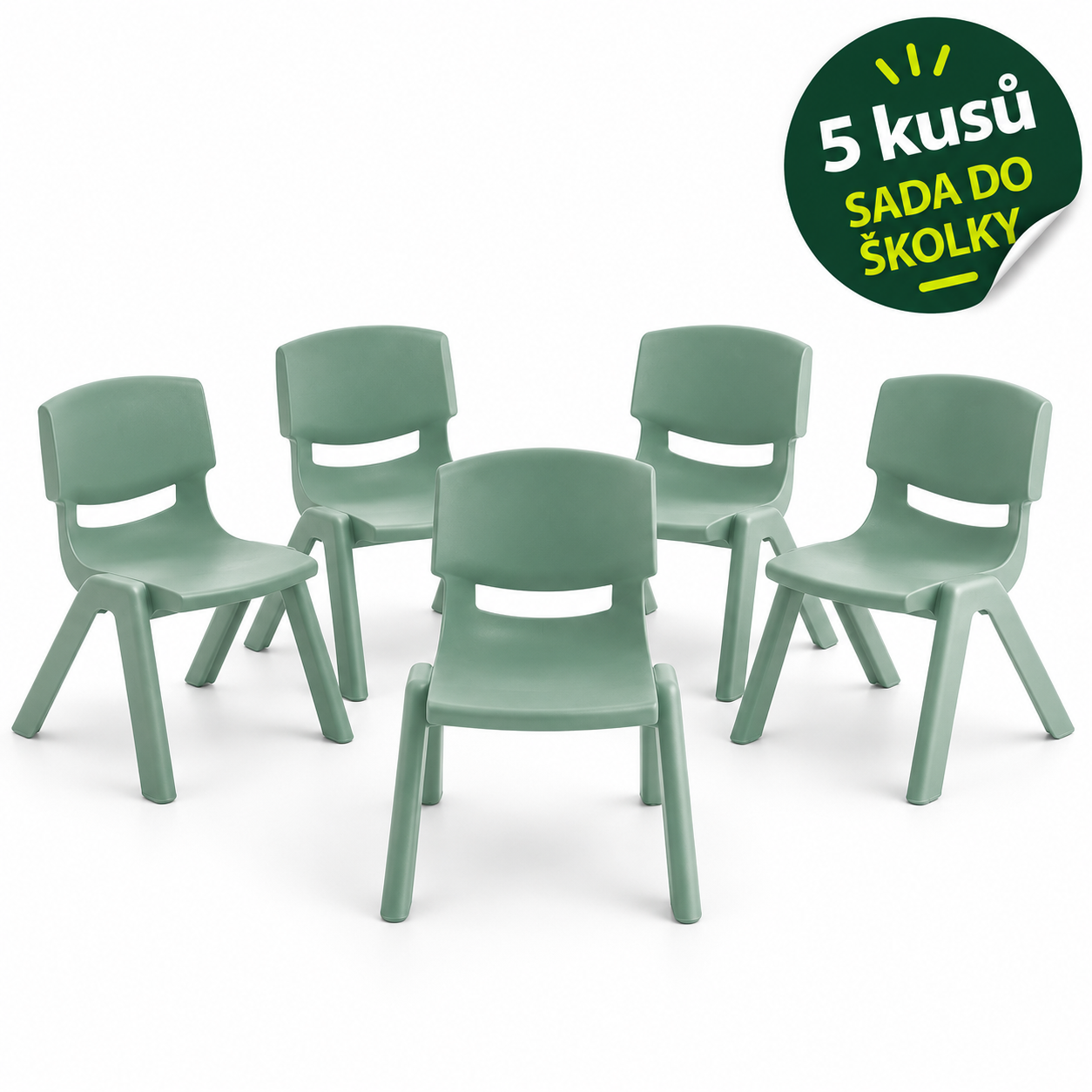 Sada 5× dětská plastová židle LANA, mátová