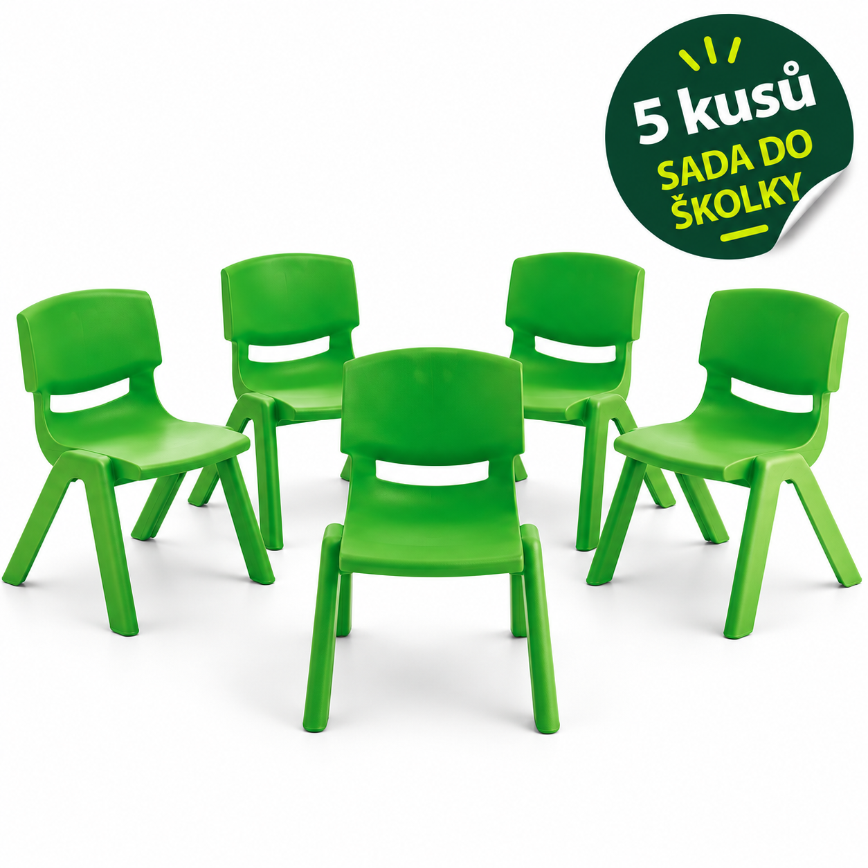 Sada 5× dětská plastová židle LANA, zelená