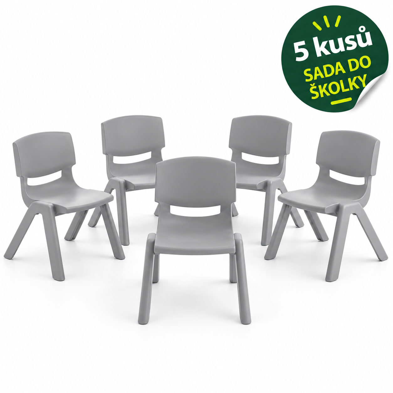 Sada 5× dětská plastová židle LANA, šedá